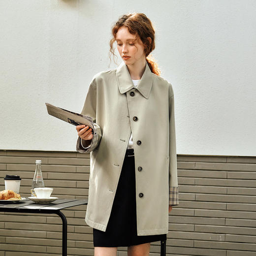 OLrain欧芮儿韩系中长款风衣女春季2025年新款百搭翻领设计感外套 商品图3