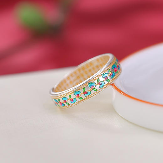 【炫色】S999银足银古法描金珐琅银杏叶心经莲花复古戒指【CW-JZ06876】 商品图1