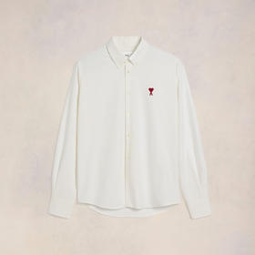 AMI 男士徽标刺绣棉质纽扣长袖衬衫 白色 BFUSH063 CO0031 168