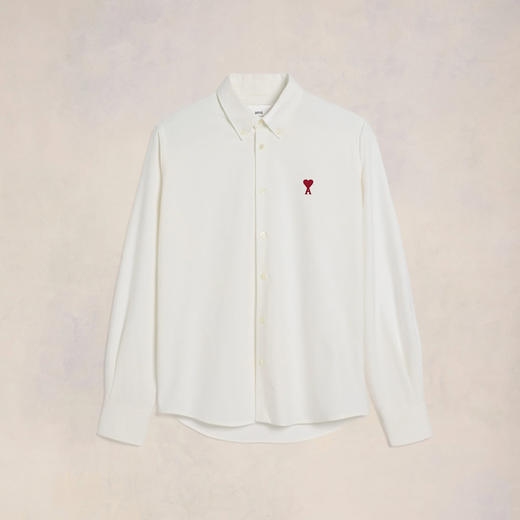 AMI 男士徽标刺绣棉质纽扣长袖衬衫 白色 BFUSH063 CO0031 168 商品图0