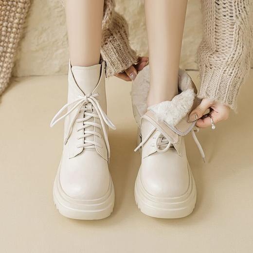 【预售5天】厚底马丁靴女款英伦风秋冬新款超厚羊毛系带白色短靴ZMXY&2337-A 商品图1