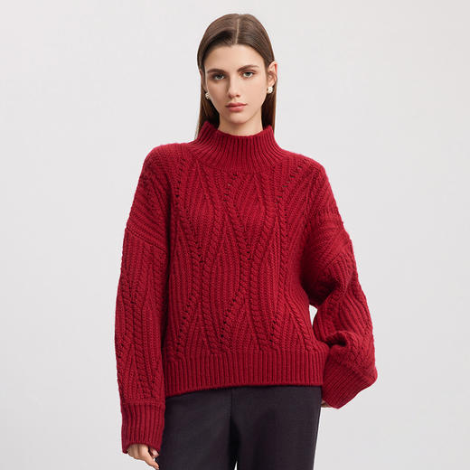 【半高领粗棒针羊绒衫】24年秋冬新品女士100%山羊绒内搭保暖毛衣 商品图0