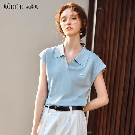 OLrain欧芮儿蓝色POLO领针织衫春季2025年新款通勤小盖袖套头衫 商品图6