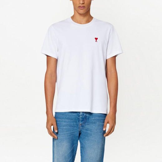 AMI 男士徽标刺绣棉质圆领短袖T恤 白色 BFUTS001 724 100 商品图1