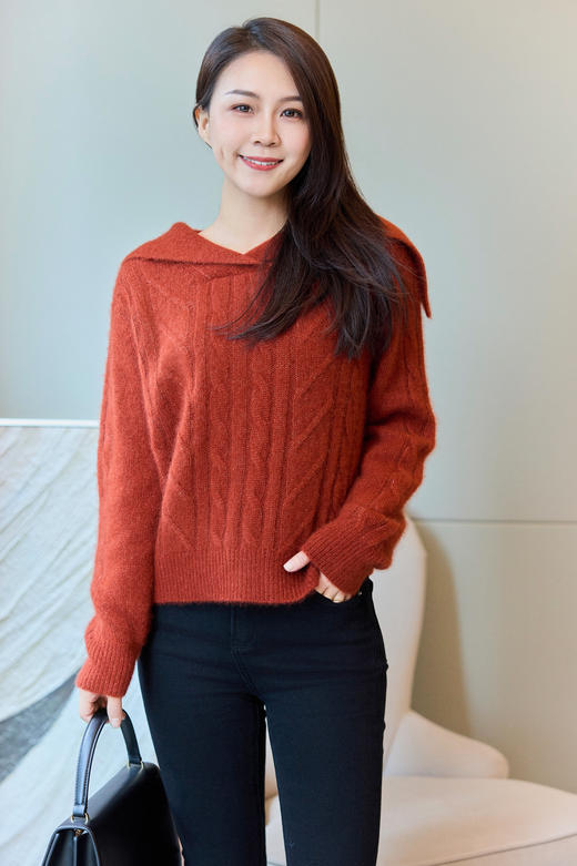 大橘大利|氛围感翻领羊绒衫（白厂丝） 商品图1