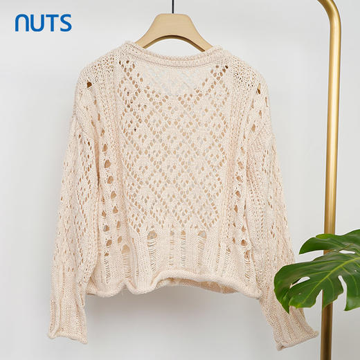 NUTS商场同款慵懒风卷边镂空针织衫女131052139 商品图1