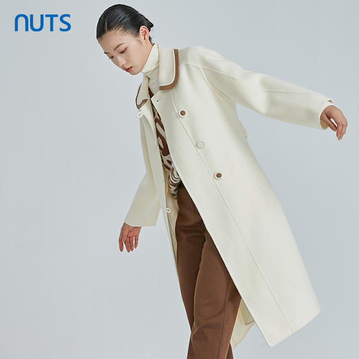NUTS冬白色百搭设计感娃娃领减龄双面毛呢大衣长外套女241156412 商品图3