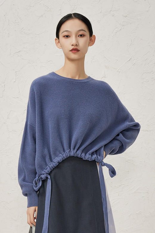 NUTS新品时尚圆领抽绳前短后长保暖毛织套头衫女343052022 商品图5