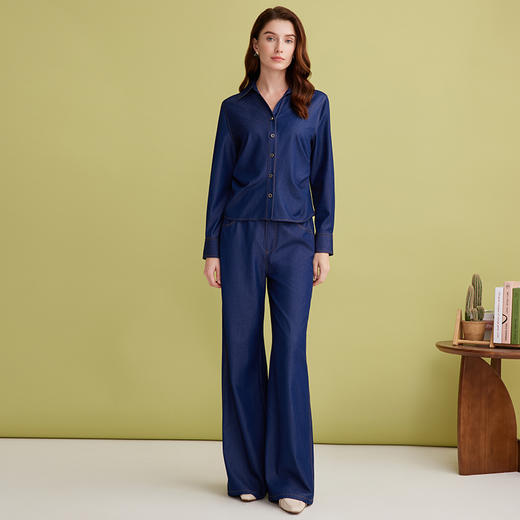 EITIE爱特爱复古百搭显瘦V领收腰短款牛仔衬衫上衣春季新款A2509505 商品图1