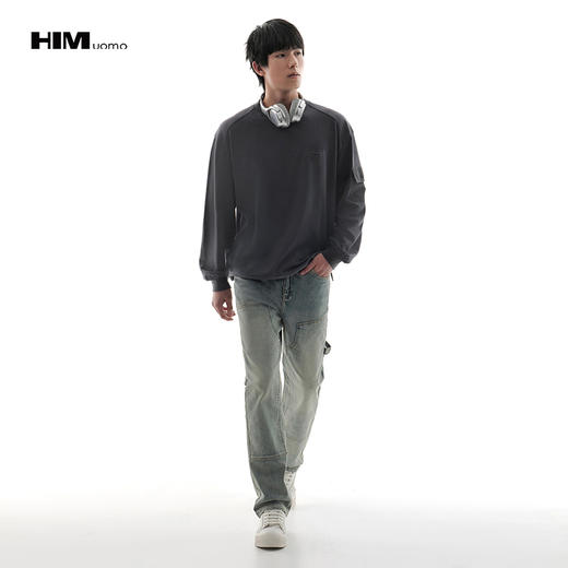 HIM漢崇 潮流简约立体字母绣花宽松休闲百搭圆领卫衣男 2025秋季 商品图1