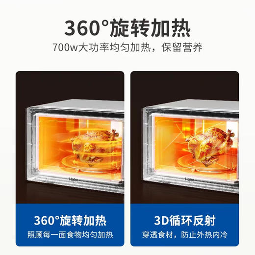积分免费兑：海尔（Haier）快捷微波炉 家用小型 360转盘加热 旋钮操控 易洁内胆 M20J1W 白色 商品图6