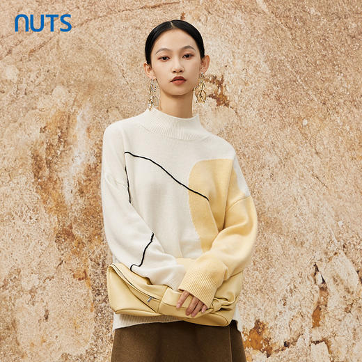 NUTS春季新款时尚气质百搭宽松半高领撞色针织套头衫女342052283 商品图1