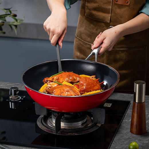 神田高端线珐琅釉 钛彩米系列0涂层不粘炒锅30cm/32cm，久烧不黑，质保30年 商品图6