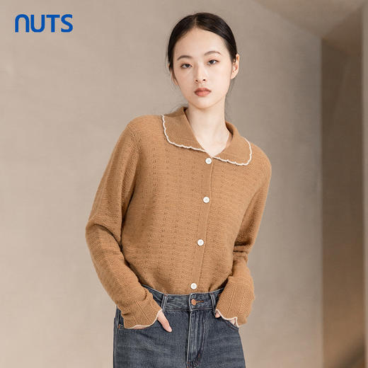 NUTS秋冬款复古气质百搭娃娃领百搭打底毛织短外套女241053223 商品图1