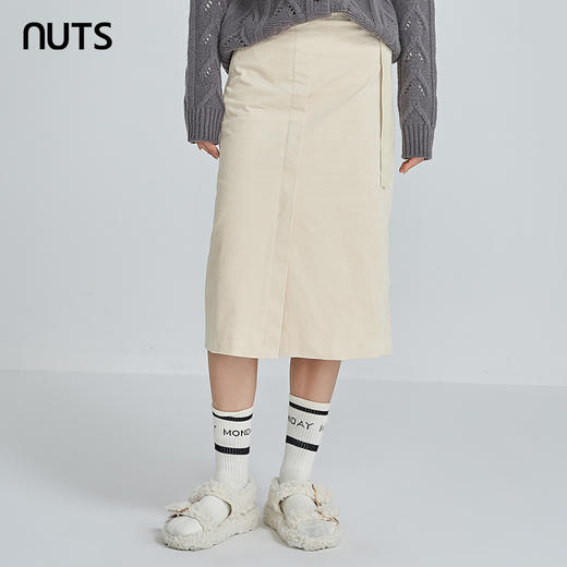 NUTS秋冬款白色高腰宽松显瘦直筒气质简约休闲中长裙女241063196B 商品图0