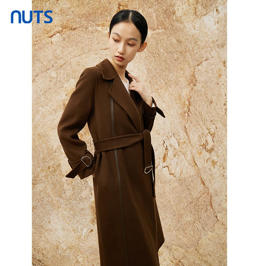 NUTS冬季新品时尚纯色通勤高级保暖手工呢料长外套女342152251 商品图1