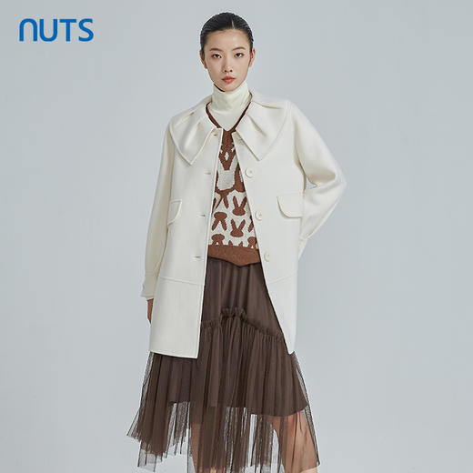 NUTS白色百搭减龄气质娃娃领手工呢料中外套女241155126 商品图2