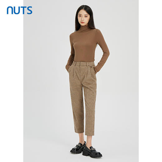 NUTS春秋款气质百搭高腰直筒显瘦格子休闲西装长裤女241073194B 商品图3