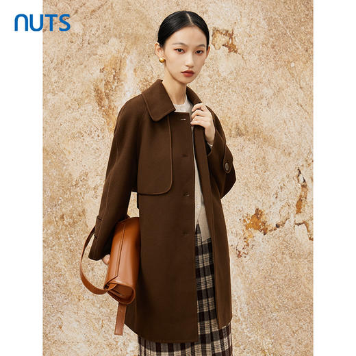 NUTS冬季咖色复古气质通勤收腰双面毛呢大衣中款外套女341152160 商品图2