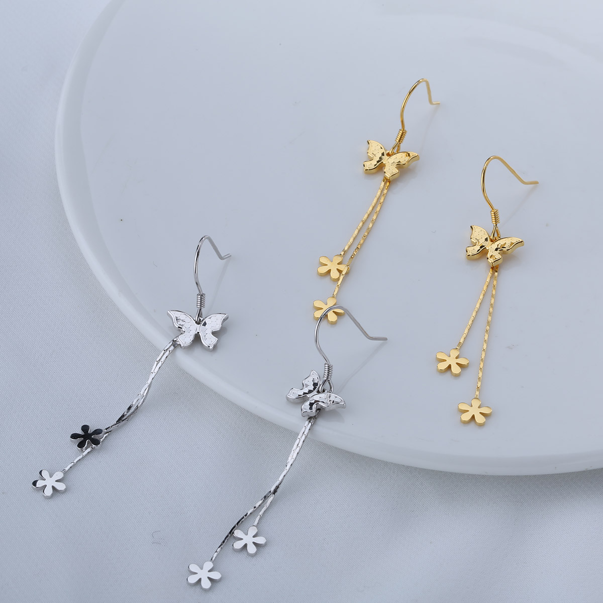 【宏艺珠宝】蝶舞繁花影·银s925耳饰