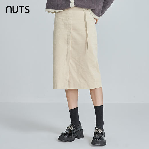 NUTS秋冬款白色高腰宽松显瘦直筒气质简约休闲中长裙女241063196B 商品图2