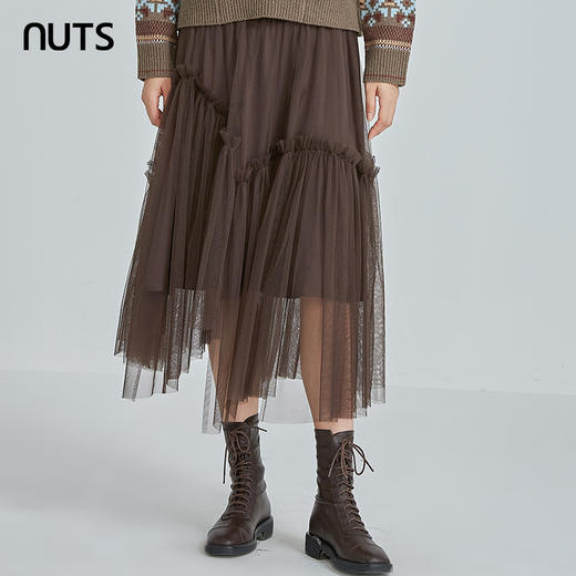 NUTS秋冬季复古气质设计感时尚网纱宽松长款半身裙女241063203B 商品图0