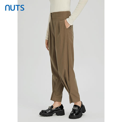 NUTS秋冬款棕色高腰显瘦设计感收脚休闲长裤女241073188B 商品图3