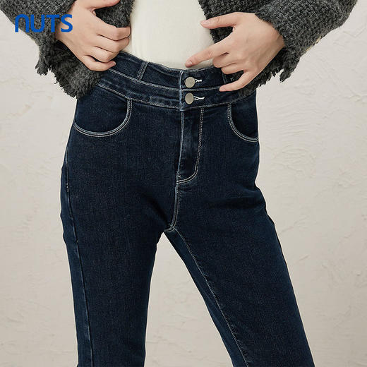 NUTS秋冬款深蓝色气质百搭修身高腰显瘦长款牛仔裤女343112209 商品图4