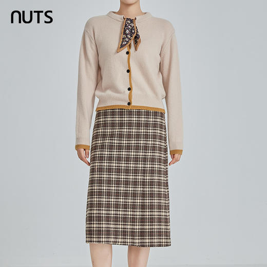 NUTS秋冬款复古气质高腰直筒显瘦格子中长款半身裙女241063286B 商品图2