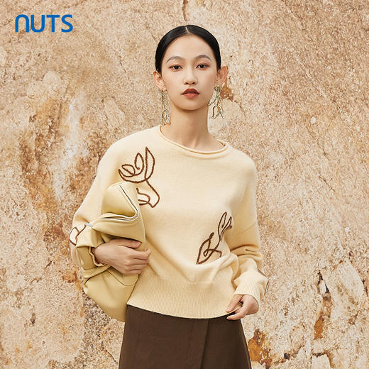 NUTS春季新款气质百搭通勤设计感薄款短款毛衣上衣打底女342052028 商品图3