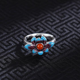 子佩集S925银【莲花沁影】戒指【JZ00318】纯银珐琅彩荷花2412