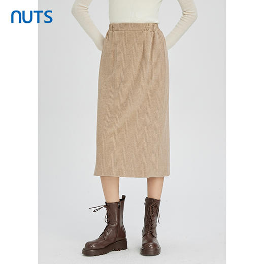NUTS秋冬款复古简约气质松紧高腰直筒显瘦百搭长裙女241063364B 商品图3