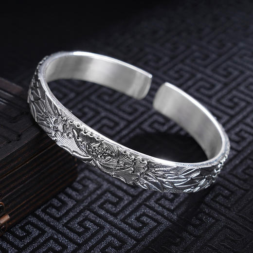 子佩集S999银【国色芳华】手工银手镯原创设计【55100038】纯银2412 商品图3
