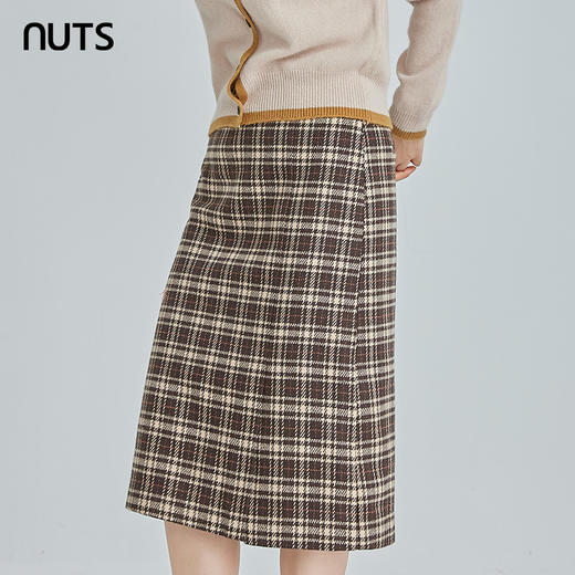 NUTS秋冬款复古气质高腰直筒显瘦格子中长款半身裙女241063286B 商品图4