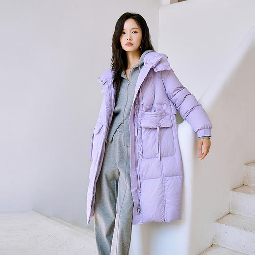 NEELLY纳俪商场同款冬新款直筒保暖显瘦长款连帽外套女舒适羽绒服 商品图3
