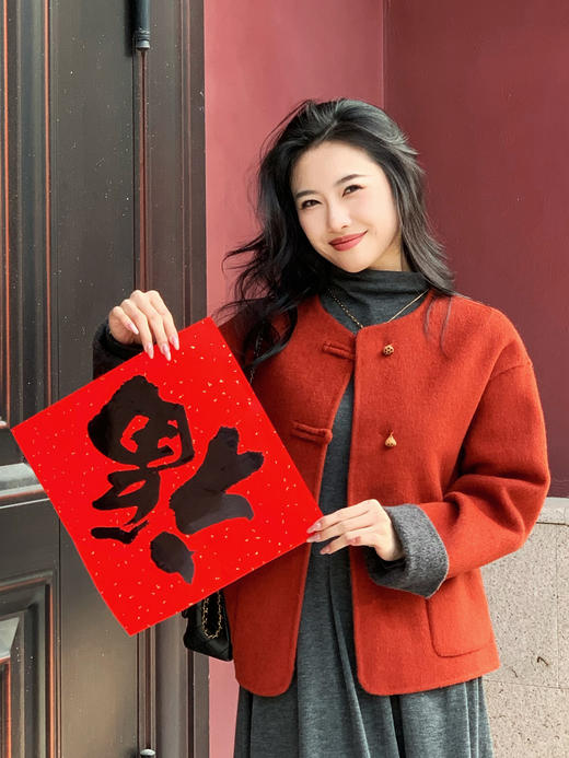 【百图lulu定制】【锦鲤双面呢】100%澳洲超细羊毛  圆领 莲蓬纽扣 双面呢外套 商品图0