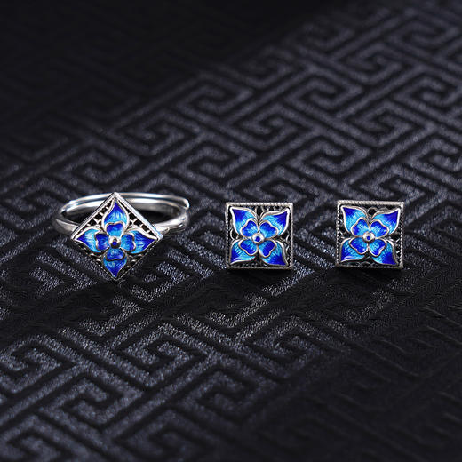 子佩集S925银【花开四溢】耳钉【ES00227】纯银方块珐琅彩2412 商品图2