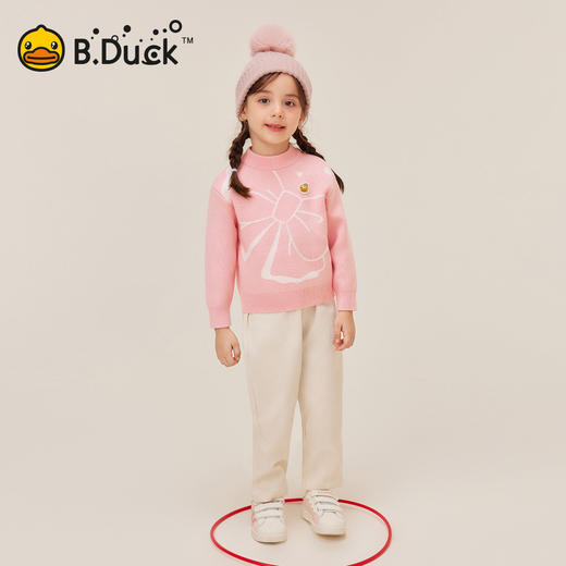 bduck小黄鸭童装冬季女童毛衣针织衫蝴蝶结提花105-150 BF5512916 商品图2