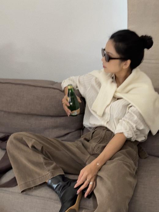 顺丰包邮洛诗琳45939极简法式松弛亚麻色织细条纹多穿衬衫女700 商品图3