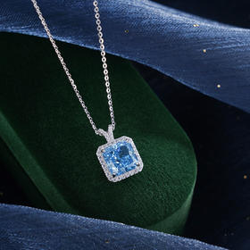 子佩集S925银【蓝海徐行】套链【YL-5128】纯银蓝色方块锆石时尚项链2412