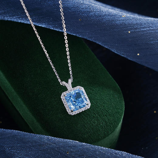 子佩集S925银【蓝海徐行】套链【YL-5128】纯银蓝色方块锆石时尚项链2412 商品图1