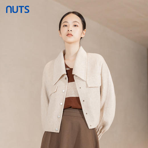 NUTS冬季新款纯色简约气质双面手工呢料大衣短外套女241154146 商品图1