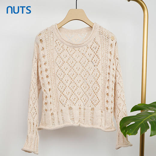 NUTS商场同款慵懒风卷边镂空针织衫女131052139 商品图0