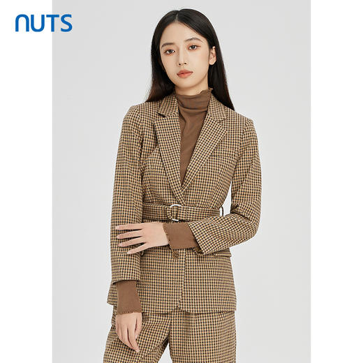 NUTS秋冬款气质百搭OL休闲收腰高级感格子西装外套女241048202B 商品图0