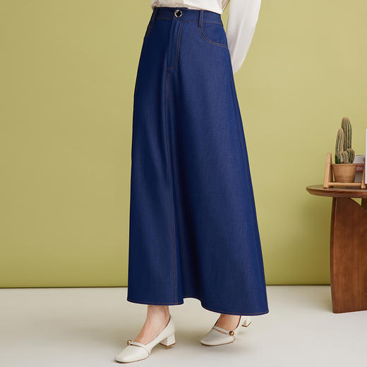 EITIE爱特爱长款及踝高腰A字显瘦遮肉百搭牛仔半身裙春季新款A2506511 商品图3