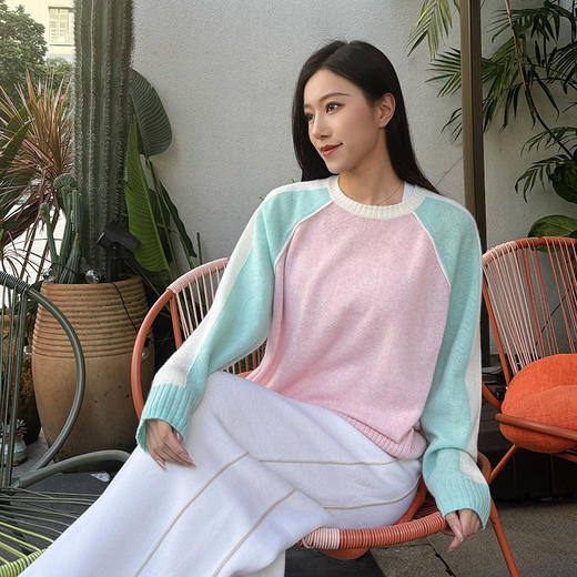 洲升Rising-Z 撞色圆领羊绒衫214085 商品图0