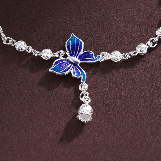 子佩集S990银【蓝蝶之恋】手链【QFSL017】纯银蓝色蝴蝶珐琅彩2412 商品图2