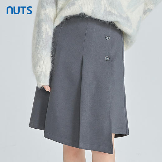 NUTS灰色高级感不规则百褶时尚通勤高腰半身裙女241062061B 商品图0