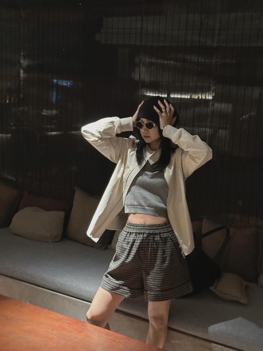 顺丰包邮34746洛诗琳新款四季可搭复古莱赛尔高腰阔腿显瘦格纹短裤女853 商品图5