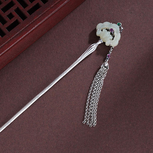 子佩集S925银【如意芳华】发簪【TS00080】纯银仿古和田玉2412 商品图2